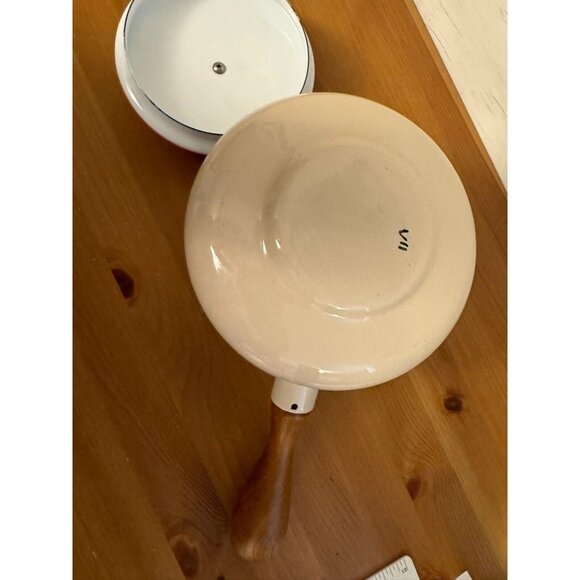 Enamel fondue soup cider pot with wooden handle 1960s Midcentury Modern MCM - Picture 6 of 6